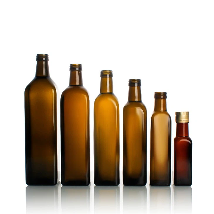 Botella de vidrio de aceite de oliva marrón de tamaño multimensionado